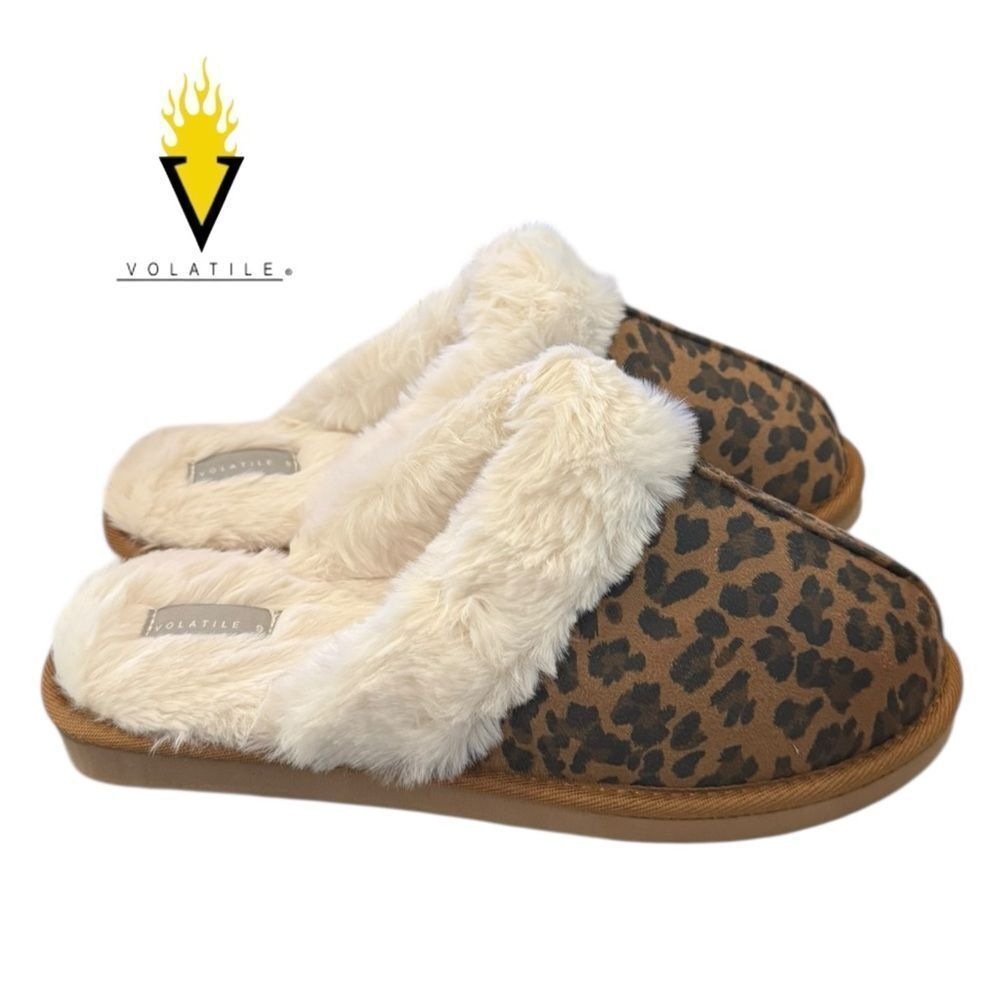 New Volatile Women's Leopard Print Slippers with Cream Fur Slippers 9